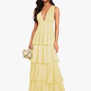 Elegant Yellow Tiered Maxi Dress